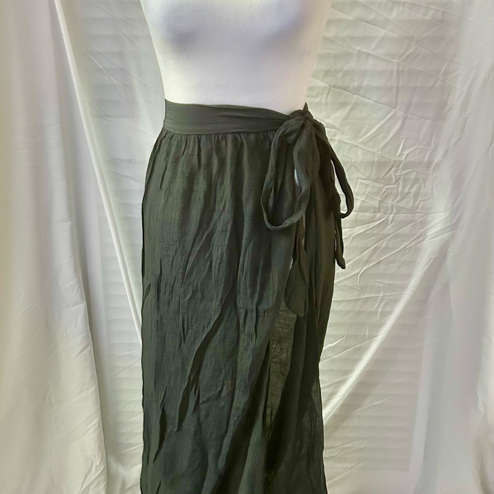 Black Wrap Midi Skirt with Side Tie Beach Cover Up